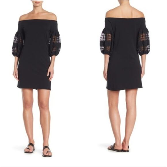 1. State Black Off the Shoulder Mini Dress Balloon Knit Sleeves Womens Medium - Picture 1 of 9